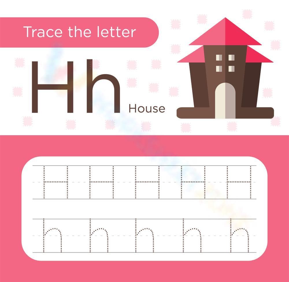 Letter H for House Tracing Worksheet - Page 1