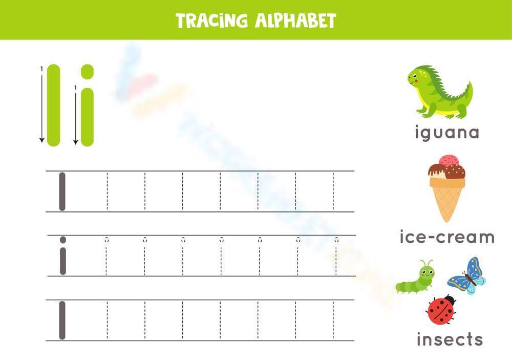 Alphabet Tracing Letter I with Pictures - Page 1