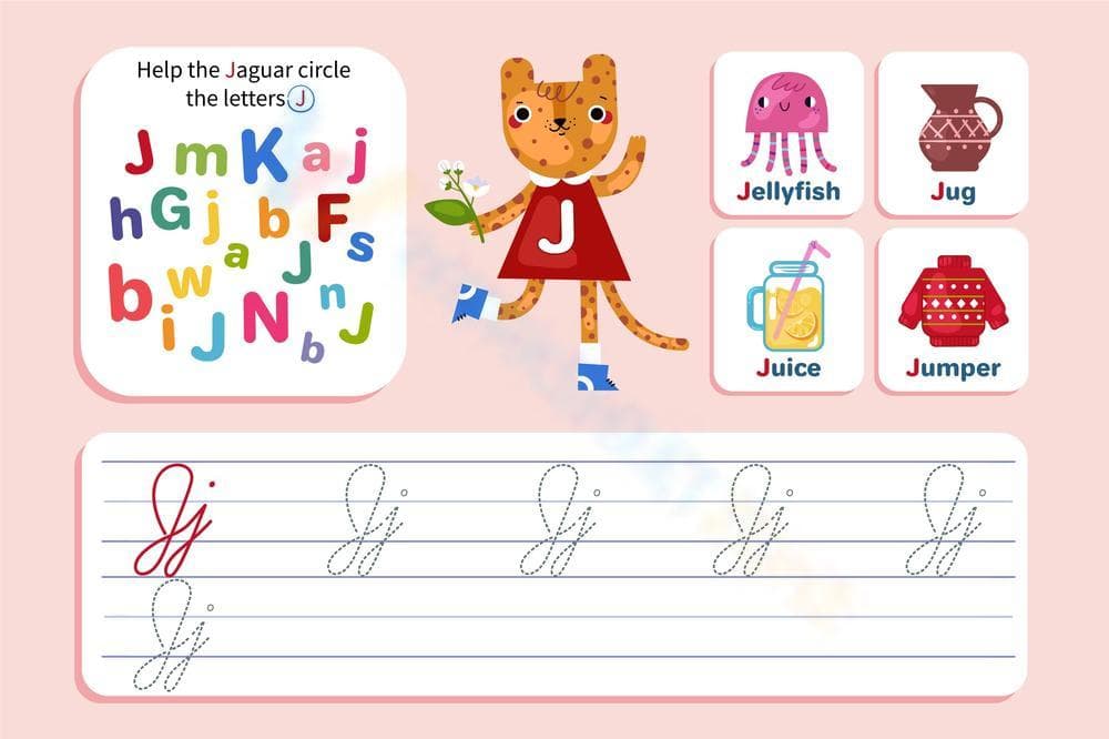 Find and Write Cursive Letter J Worksheet - Page 1