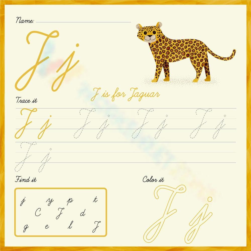 Trace, Find and Color Cursive J - Page 1