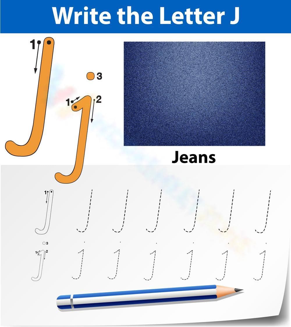 Tracing & Writing Letter J: Worksheets for Kids - Page 1