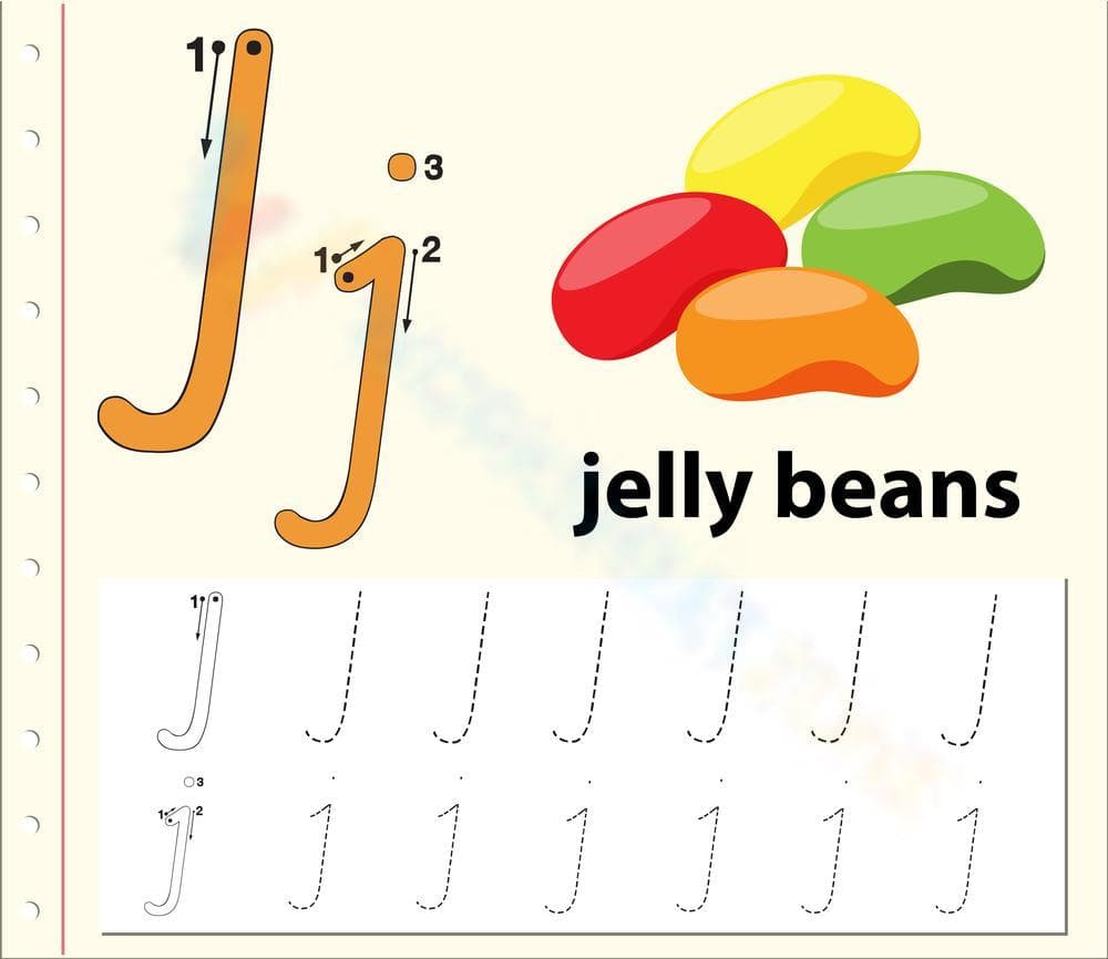 Tracing Letter J with Jelly Beans - Page 1