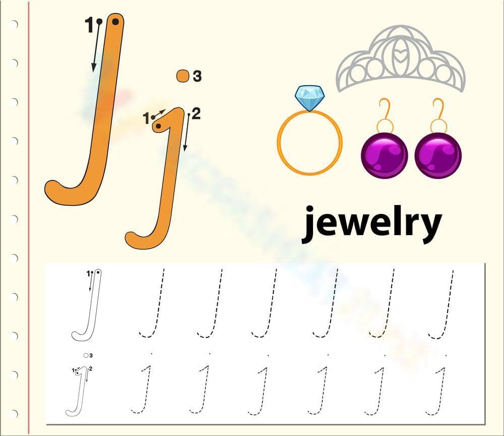 Tracing & Jewelry: Letter J Worksheets - Page 1