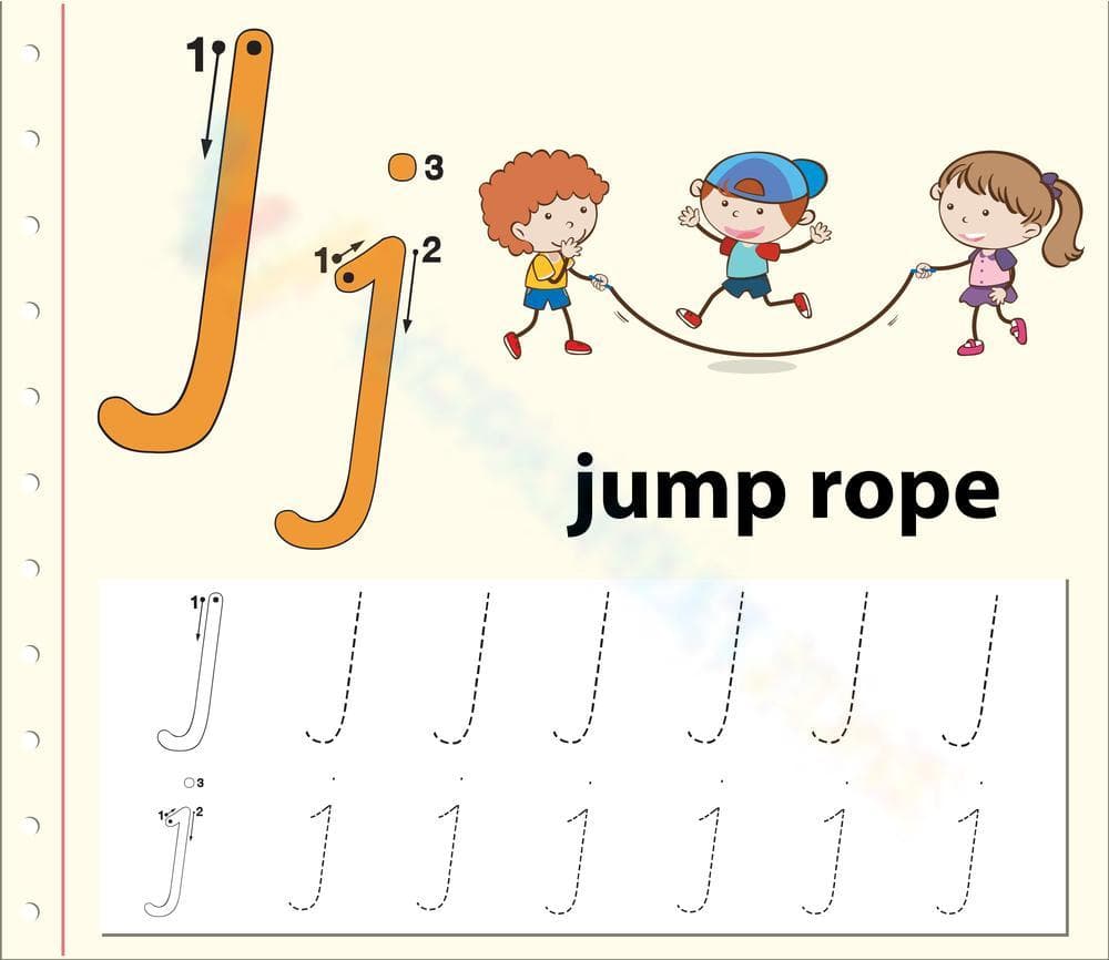 J is for Jump rope: Handwriting Worksheets - Page 1