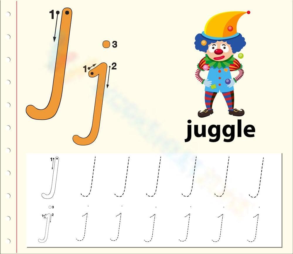 J is for Juggle: Handwriting Worksheets - Page 1