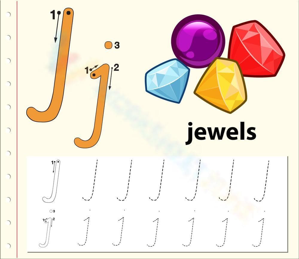 J is for Jewels: Handwriting Worksheets - Page 1