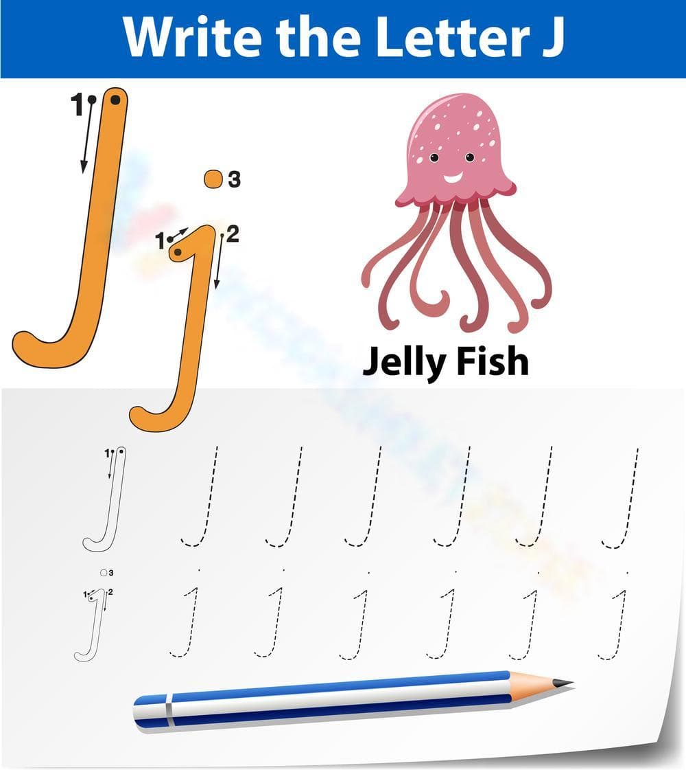 Tracing & Writing Letter J: Kindergarten Worksheet - Page 1