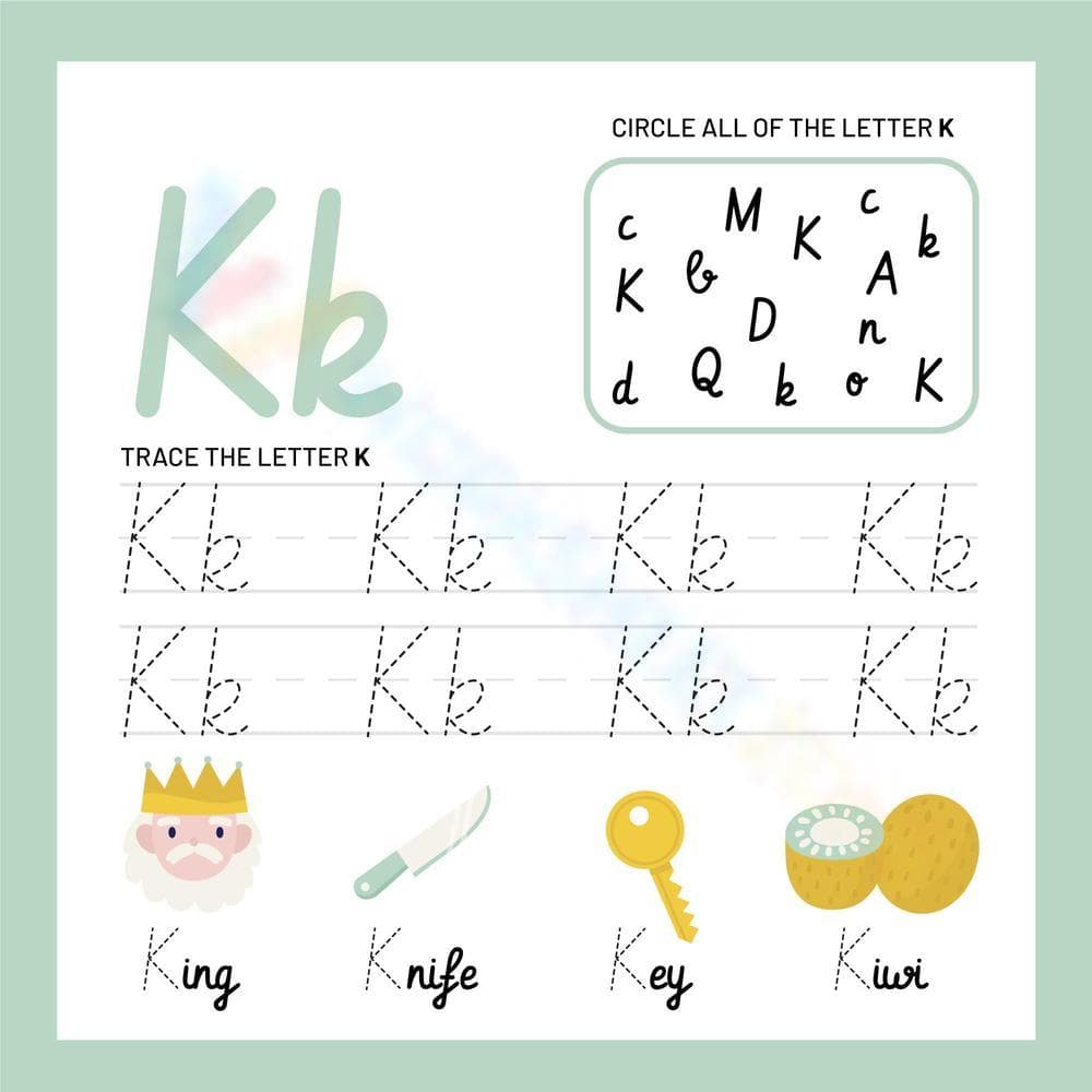 Circle and Trace the Cursive Letter K Worksheet - Page 1