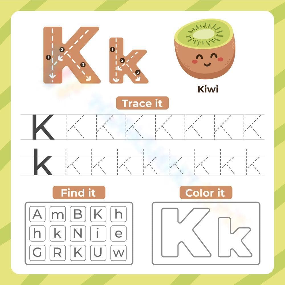 Trace, Find, and Color Letter K - Page 1