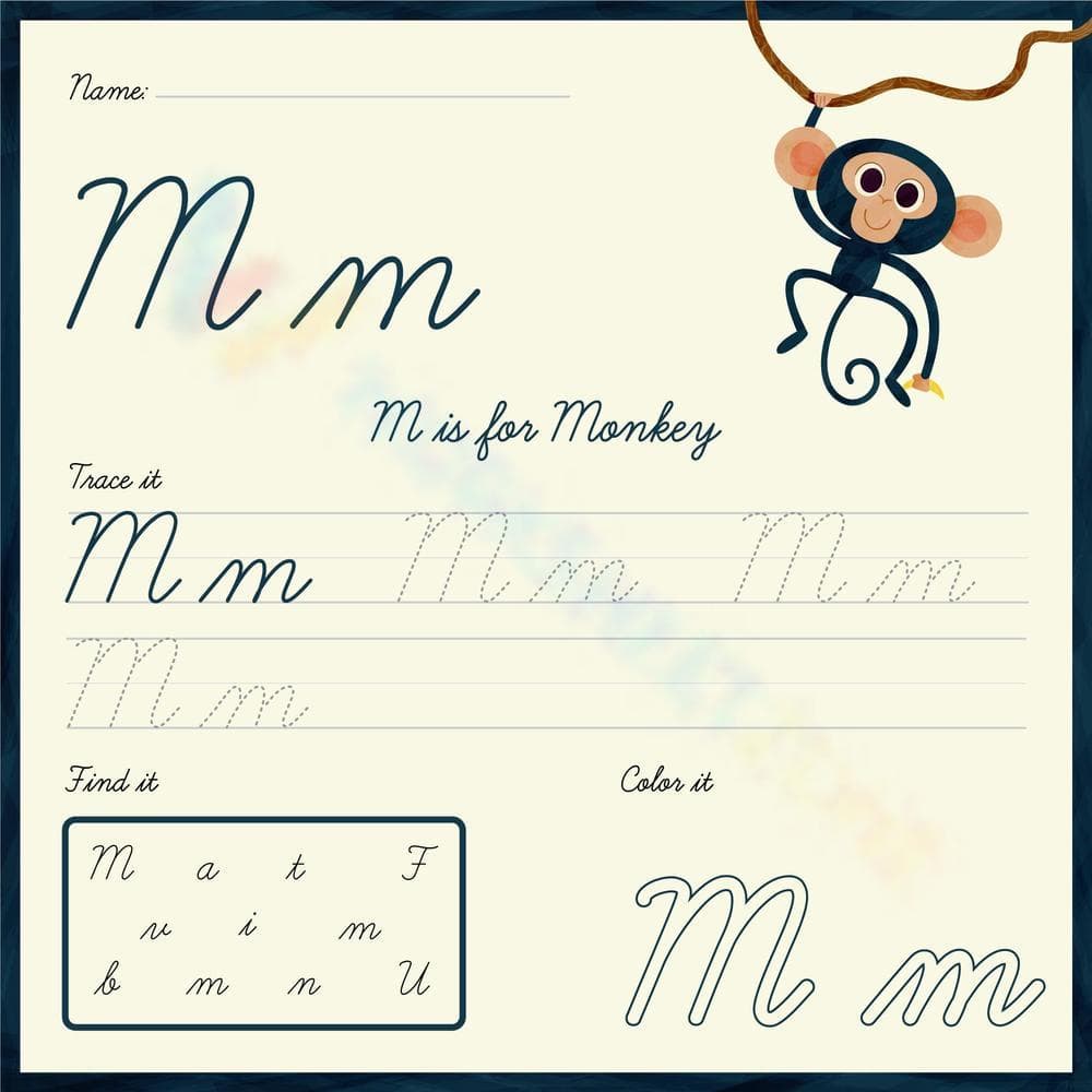 Trace, Find, and Color the Cursive M - Page 1