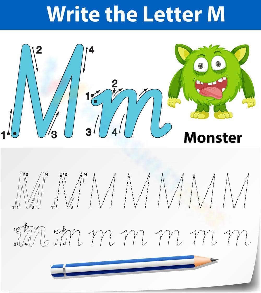 Letter M Tracing: M is for Monster - Page 1