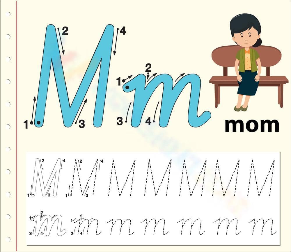 M is for Mom Tracing Free Printable - Page 1