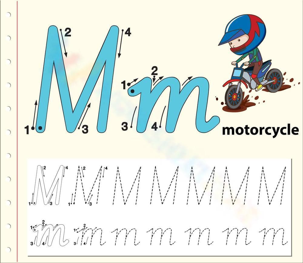 Letter M for Motorcycle Writing Guide - Page 1