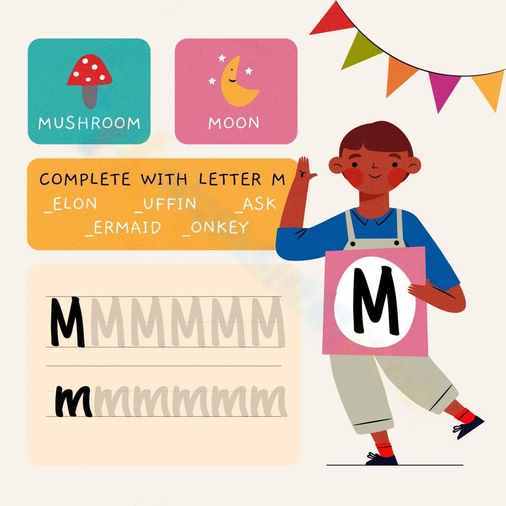 Letter M Tracing and Filling - Page 1