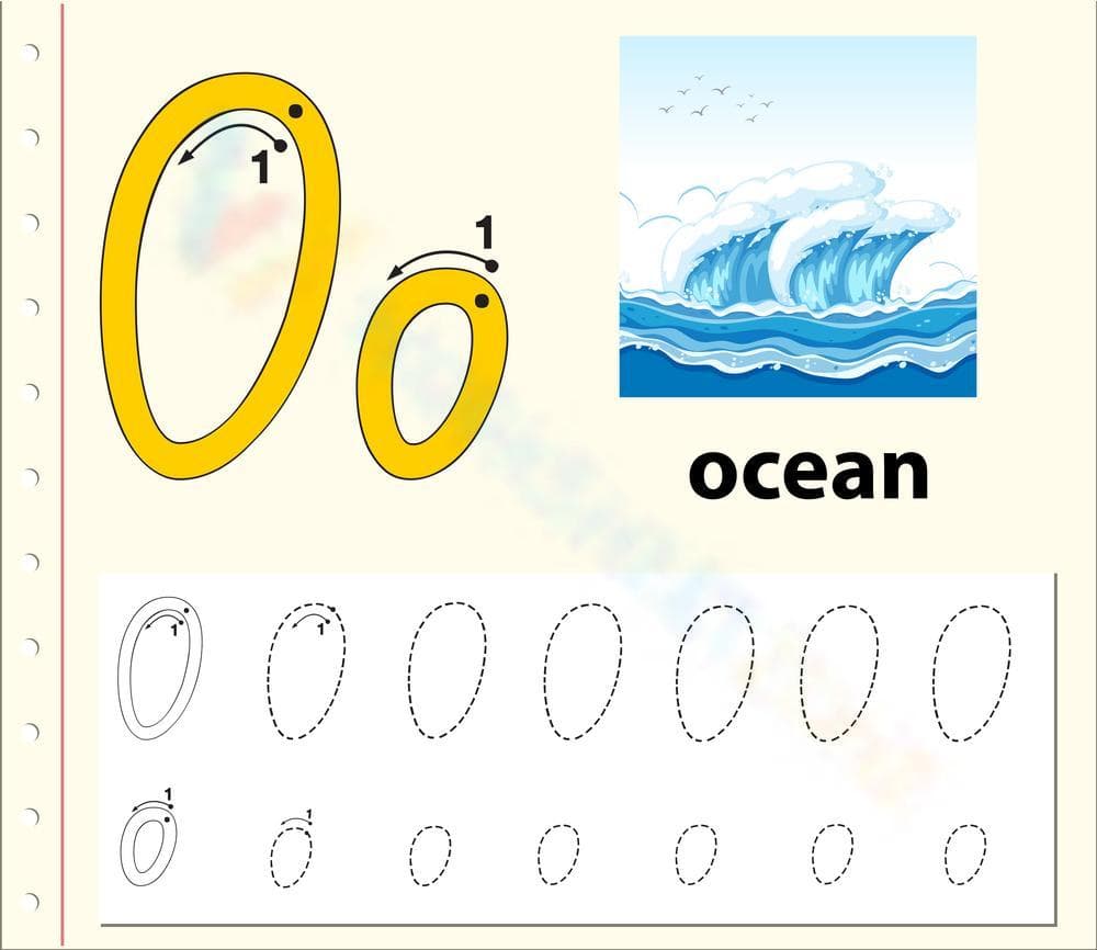 Ocean-Themed Letter O Tracing - Page 1
