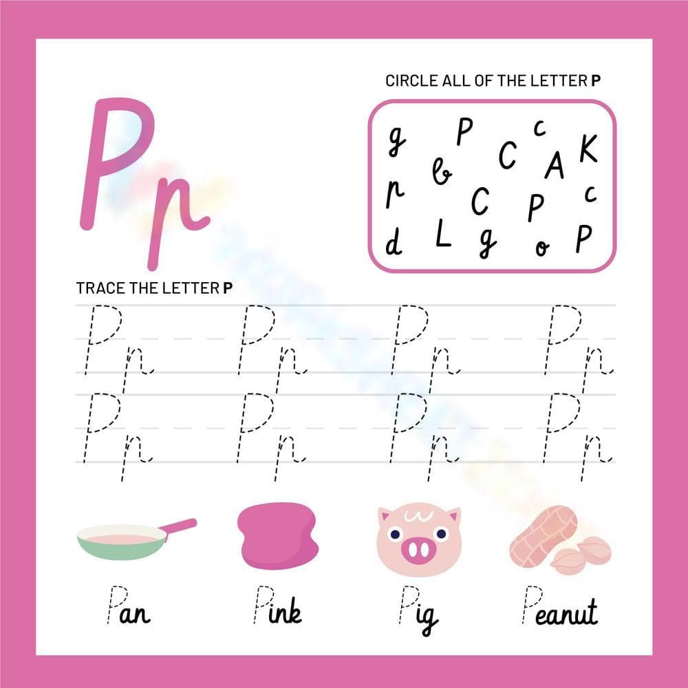 Circle and Trace Cursive P Worksheet - Page 1
