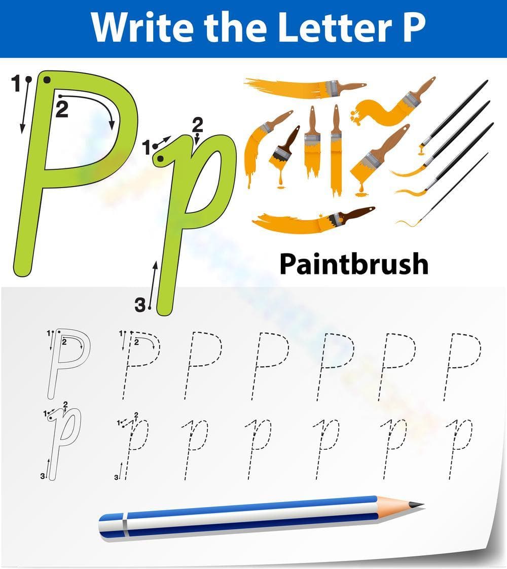 Letter P Worksheet: P is for Paintbrush - Page 1