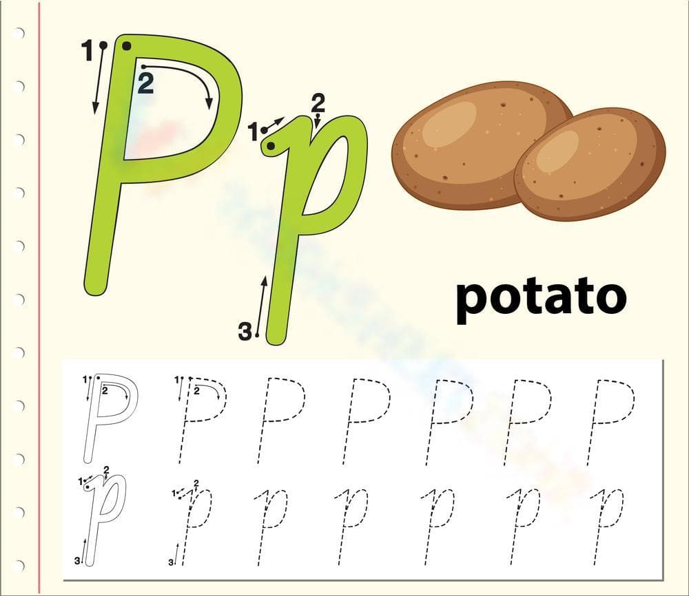 P is for Potato! Tracing Worksheet Fun - Page 1