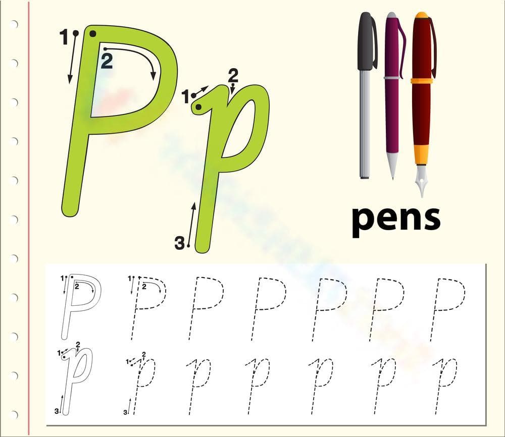 Letter P Worksheet: P is for Pens - Page 1