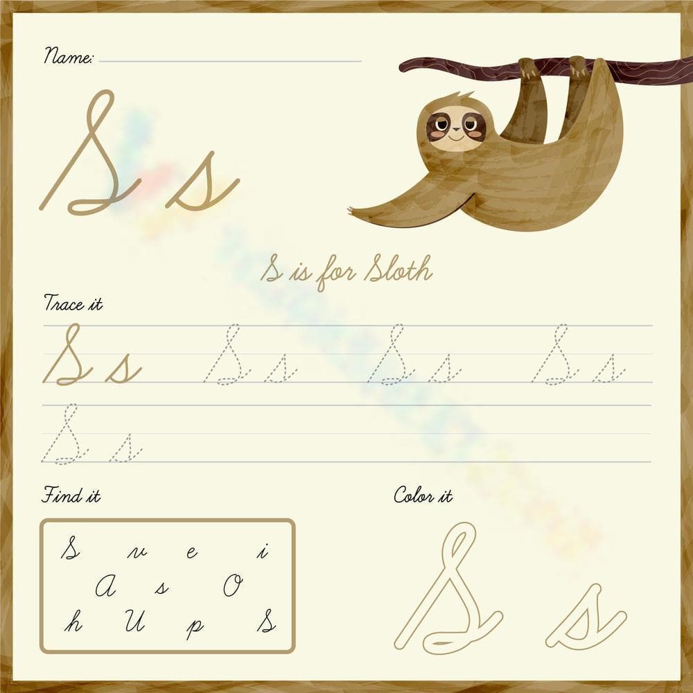 Cursive S: Trace, Find, and Color Worksheet - Page 1