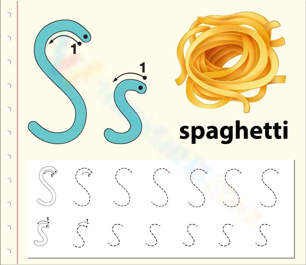 S is for Spaghetti: Letter Tracing Fun - Page 1