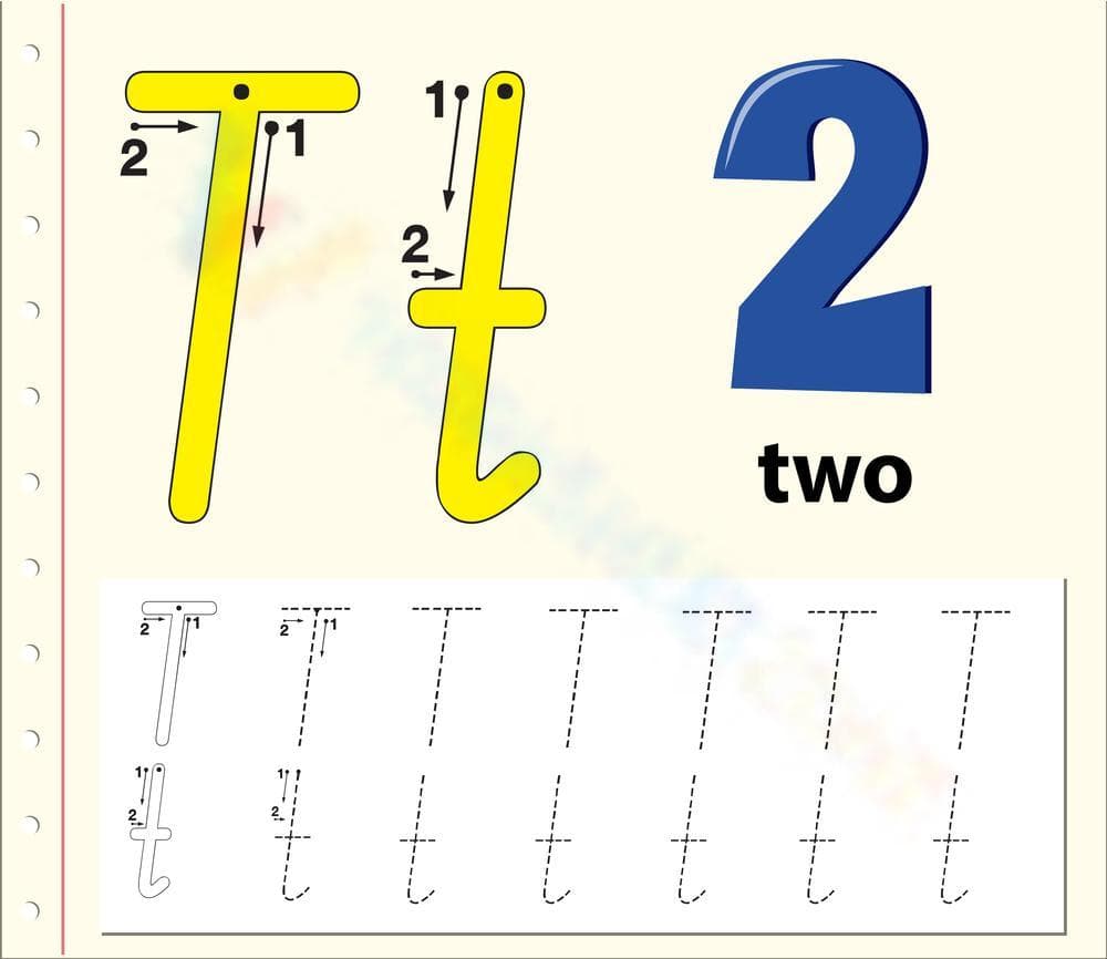 Letter T is for Two Worksheet - Page 1