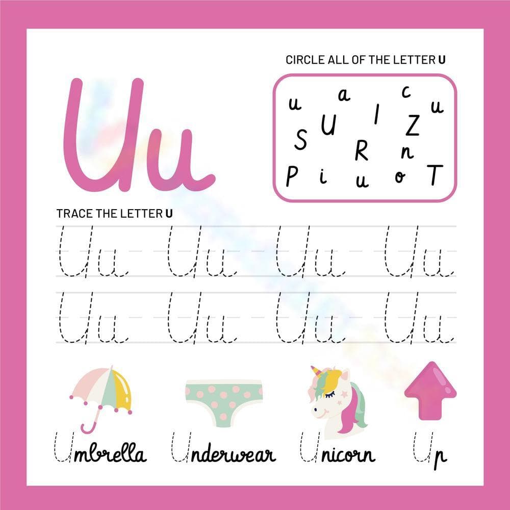 Circle & Trace the Cursive U Worksheet - Page 1