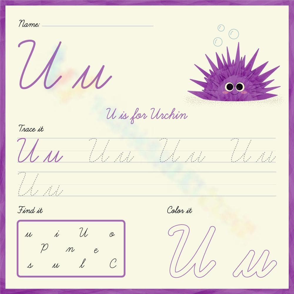 Cursive U: Trace, Find, and Color Fun - Page 1