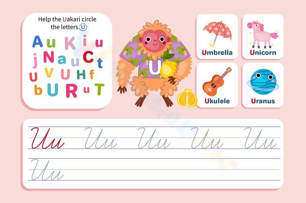 Find, Trace & Write: Cursive U Practice - Page 1