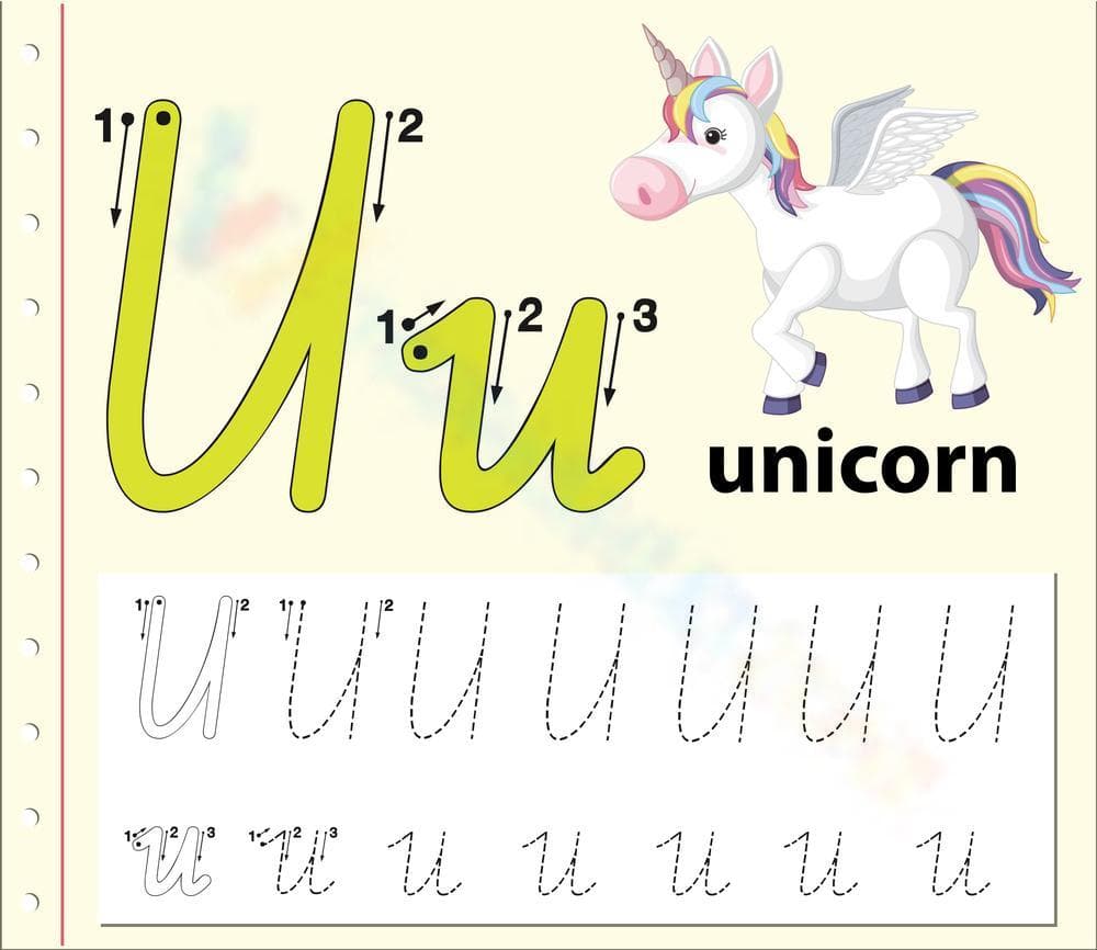 Unicorn Letter U Tracing - Page 1