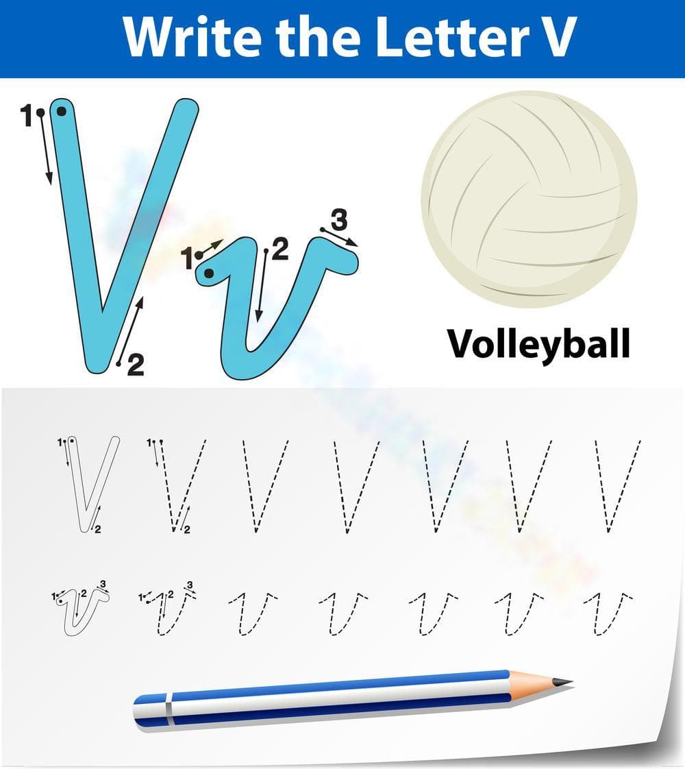 V is for Volleyball! Letter Tracing Fun - Page 1