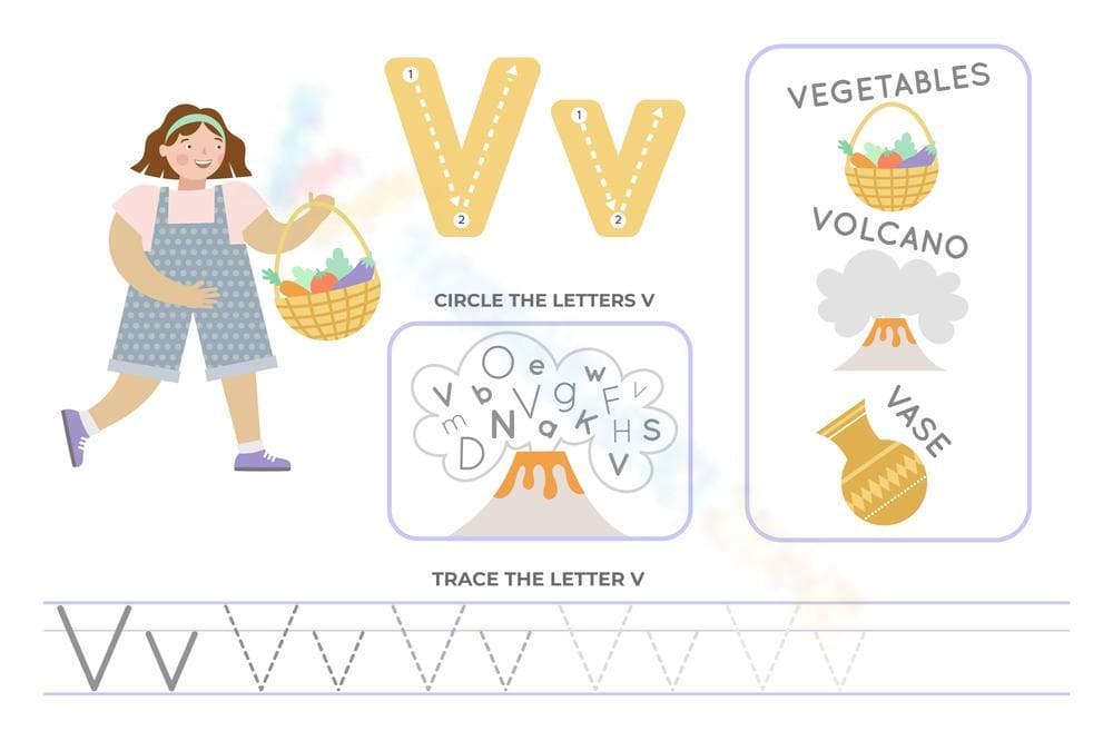 Letter V Worksheet: Tracing and Recognition - Page 1