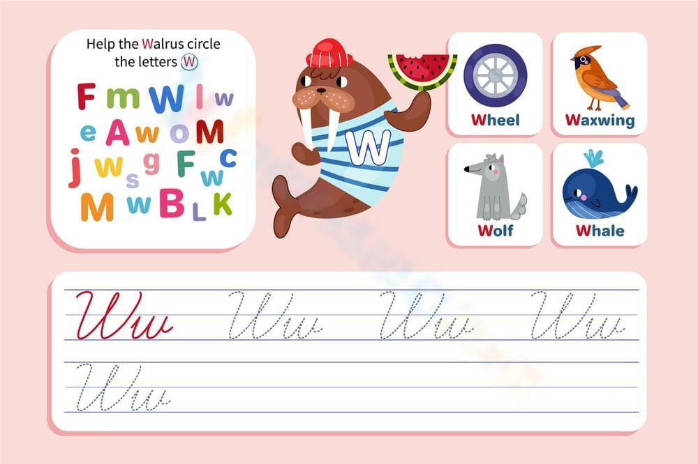 Letter W: Cursive Practice with W Words - Page 1