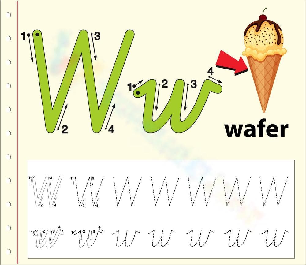 W is for Wafer! Yummy Letter Tracing - Page 1