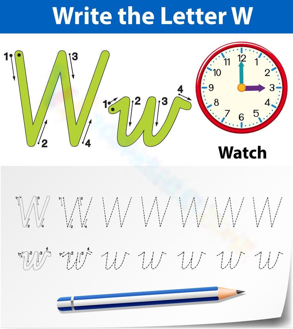 Tracing Letter W For Watch - Page 1