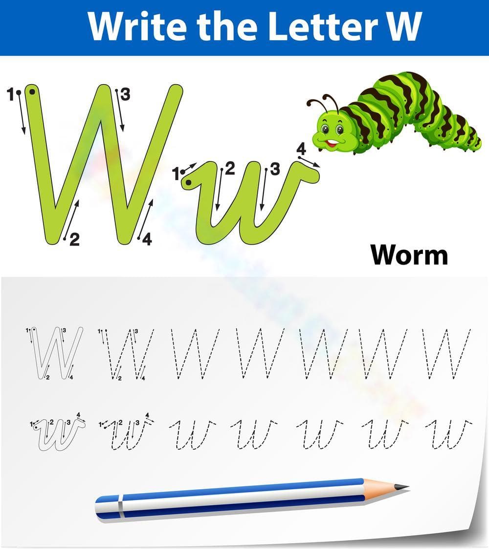 Learn to Write the Letter W with Worm - Page 1