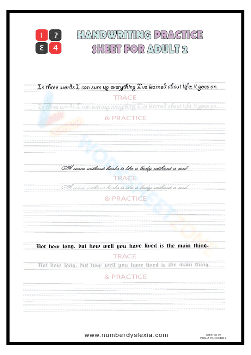 Practice Handwriting: Adults Worksheet - Page 1