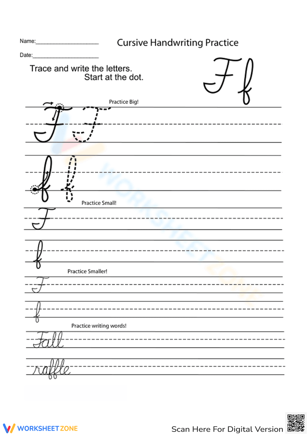 Cursive Letter F Handwriting - Page 1