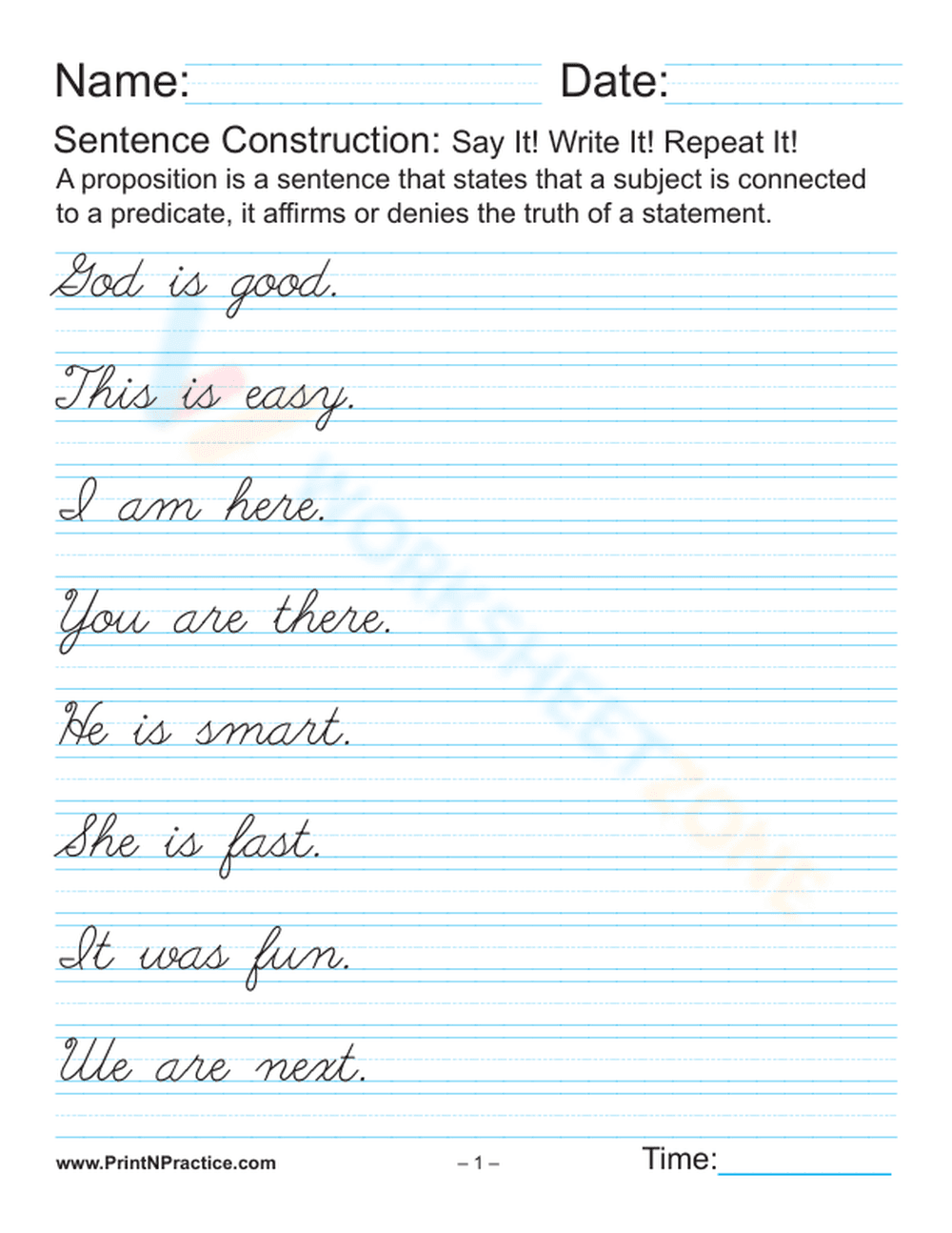 Improve Cursive: Writing Fancy Cursive Sentences - Page 1