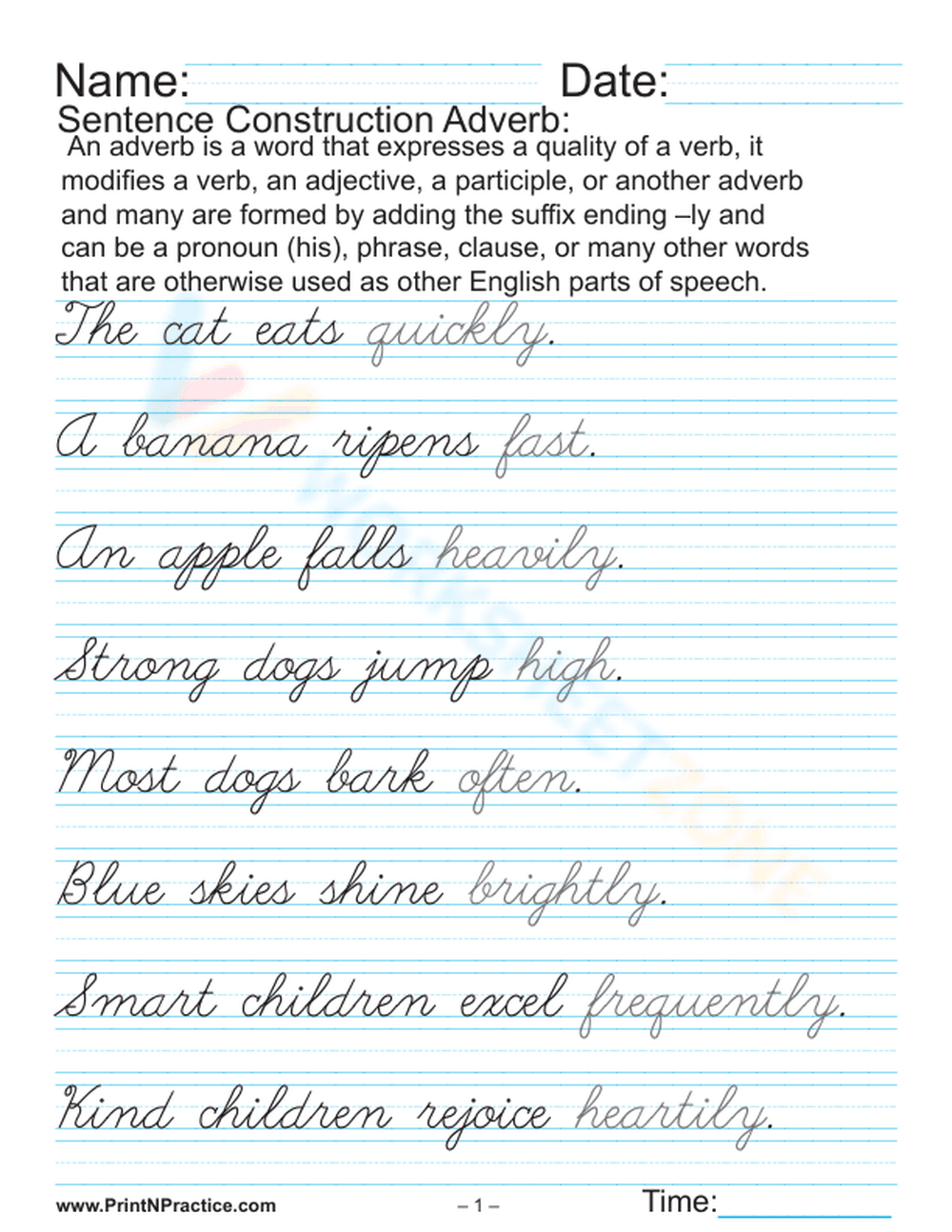 Enhance Cursive: Fancy Cursive Sentences Writing - Page 1