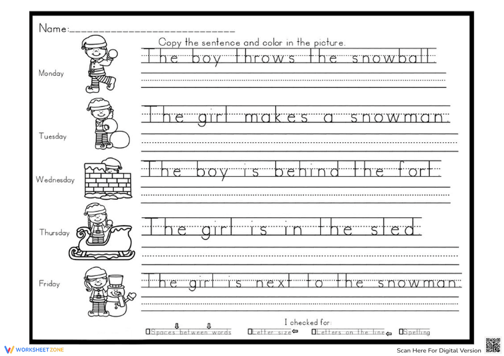 Copy and Color Handwriting Practice - Page 1