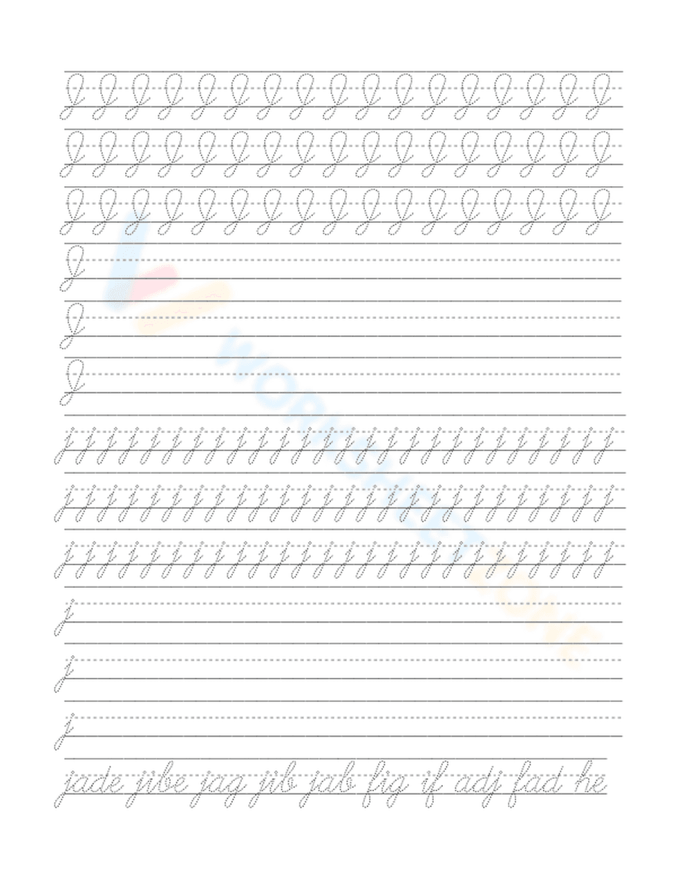 Practice Writing Letter J Worksheet - Page 1