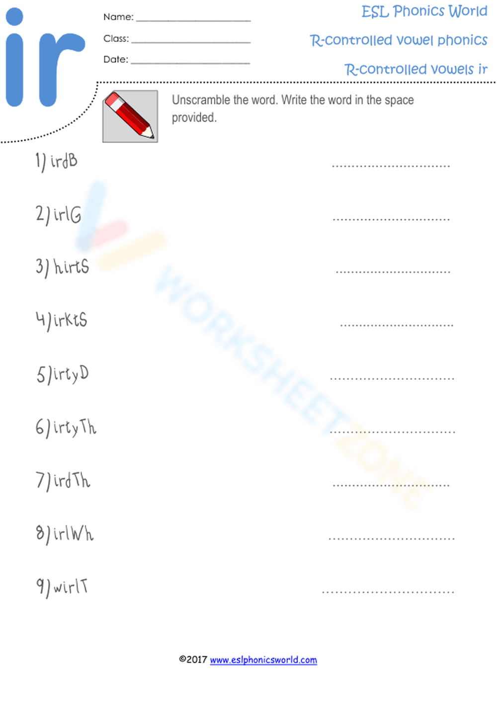 ESL Phonics Word: R-controlled Vowel - Page 1