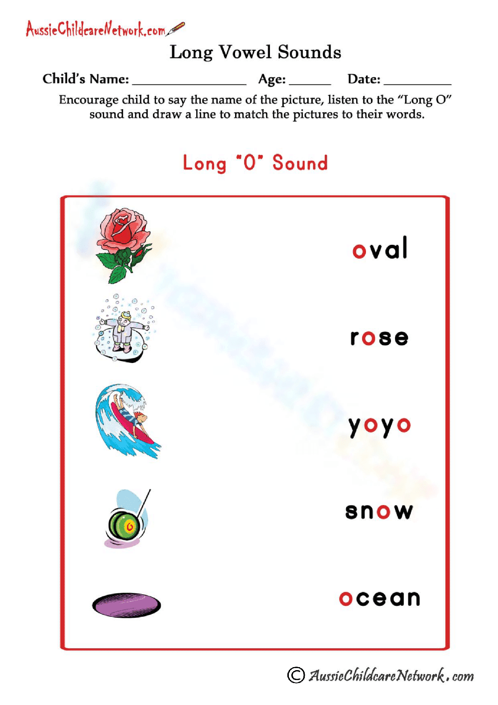 Phonics Worksheet for Long O Sound - Page 1