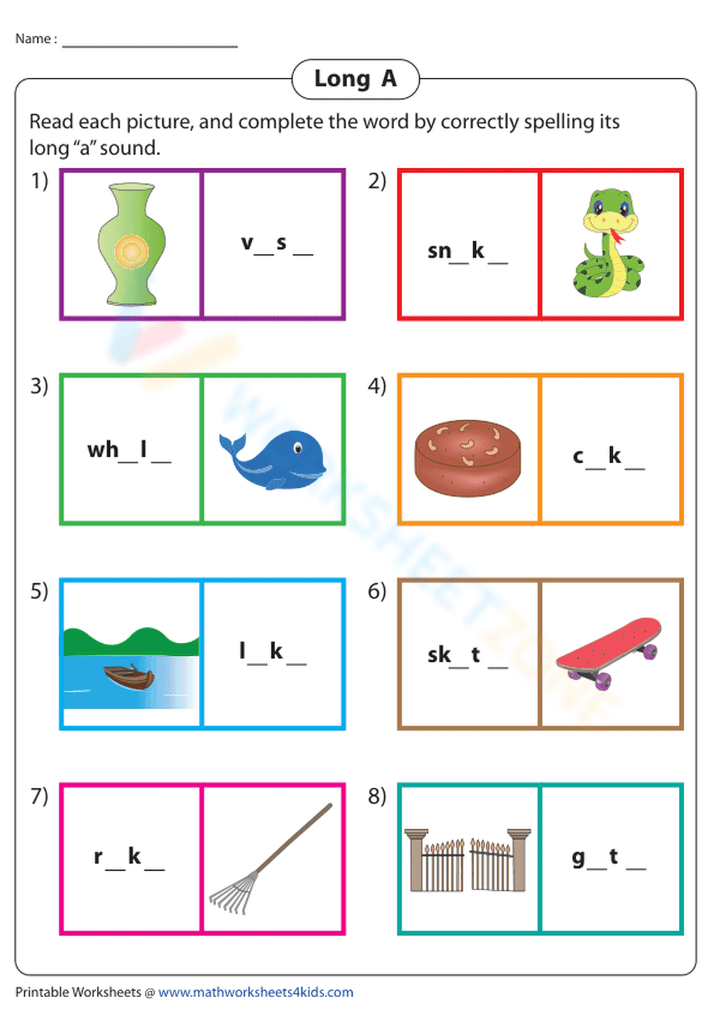 Long A Sound: Fill in Blank - Page 1