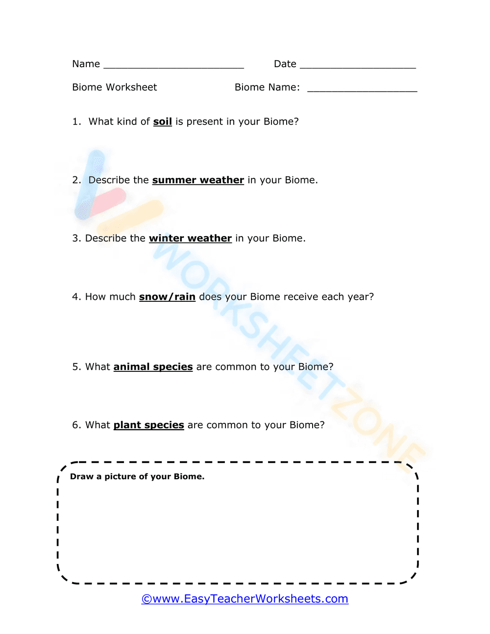 Biome Worksheet 1 - Page 1