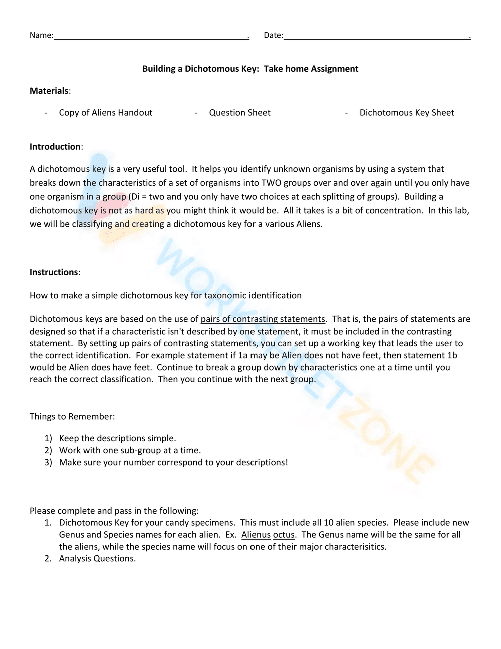 Building a Dichotomous Key - Page 1