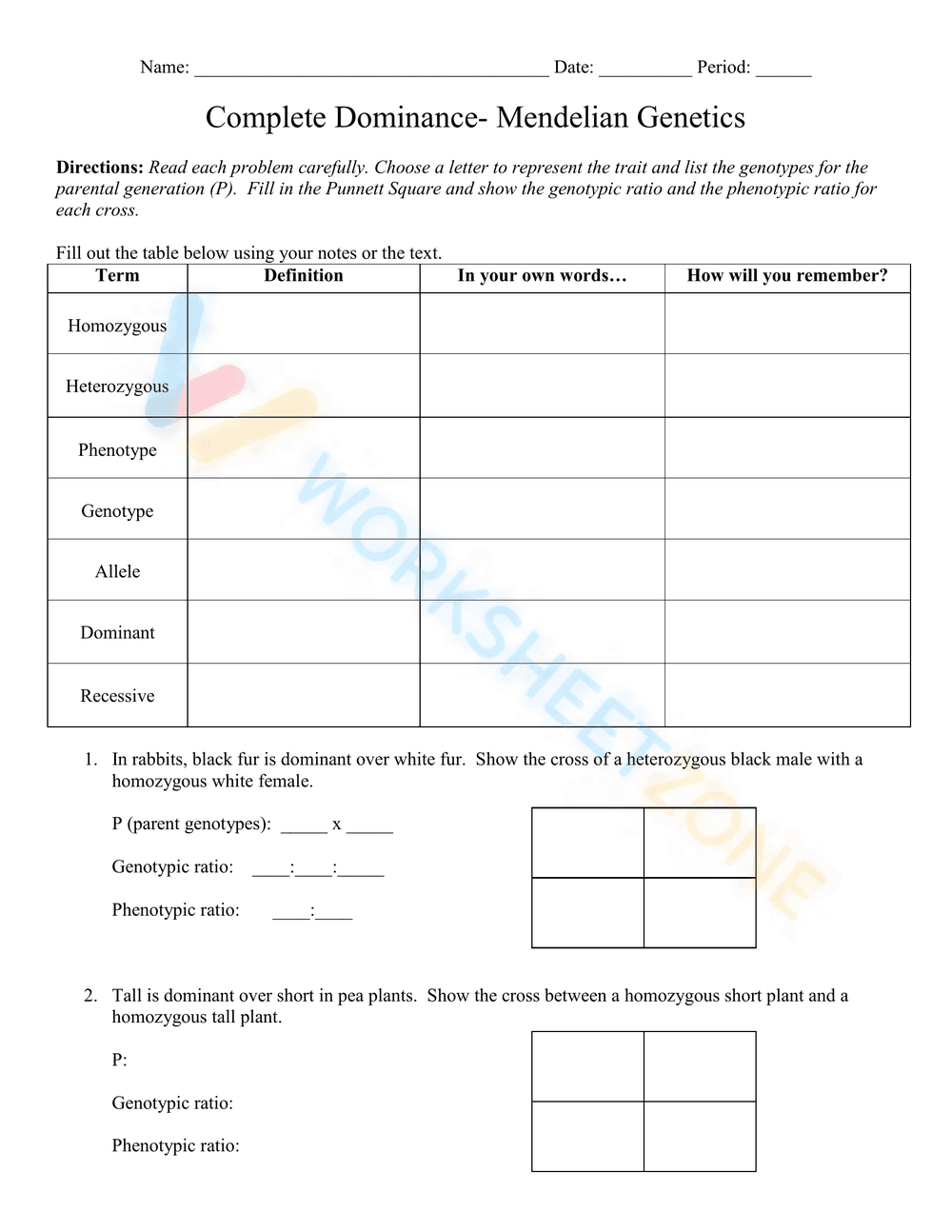 Complete Dominance- Mendelian Genetics - Page 1