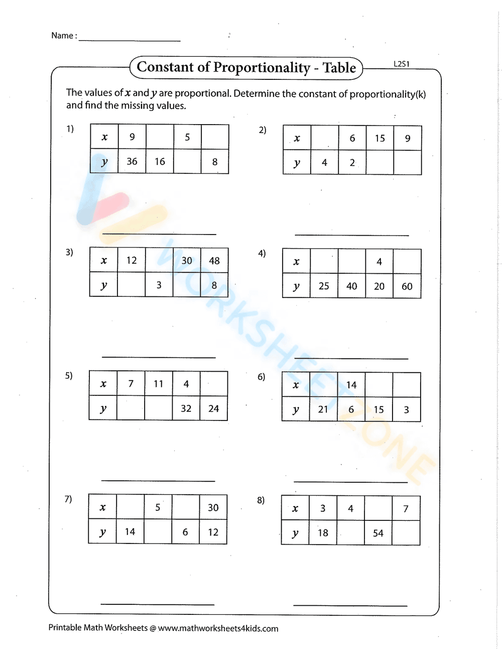 Constant of Proportionality - Graph - Page 5