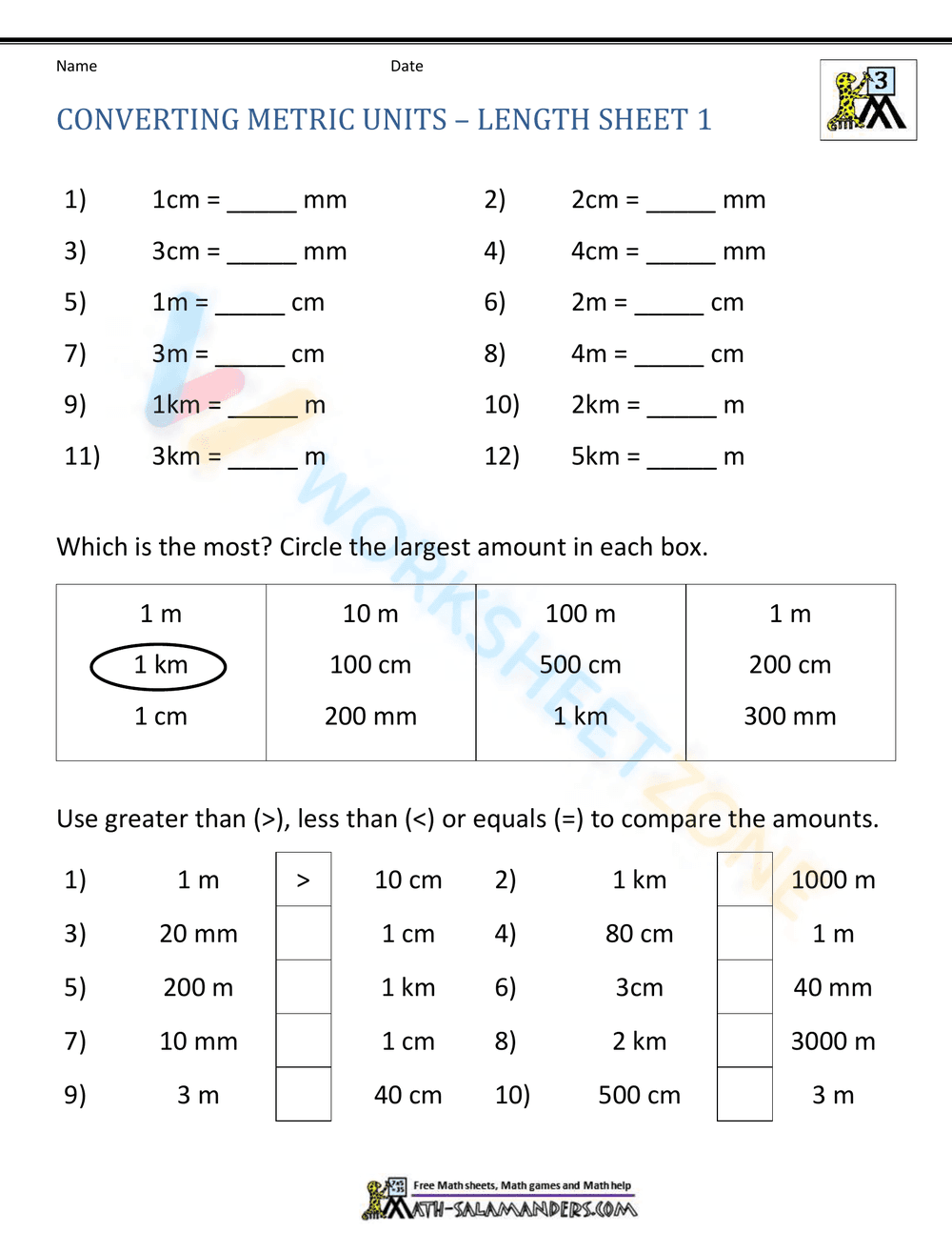 Converting Metrics Unit 1 - Page 1